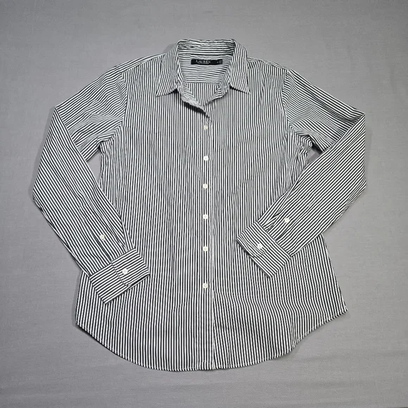 Lauren Ralph Lauren Black Label Career Black & White Striped Shirt Women’s Sz M - Picture 1 of 14
